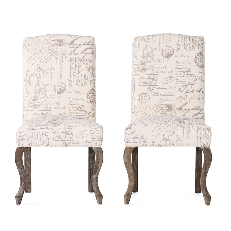 Modern Set of 2 Dining Chairs with Script Pattern Backrest, Padded Seat, Solid Wood Legs for Dining Room Living Room and Café