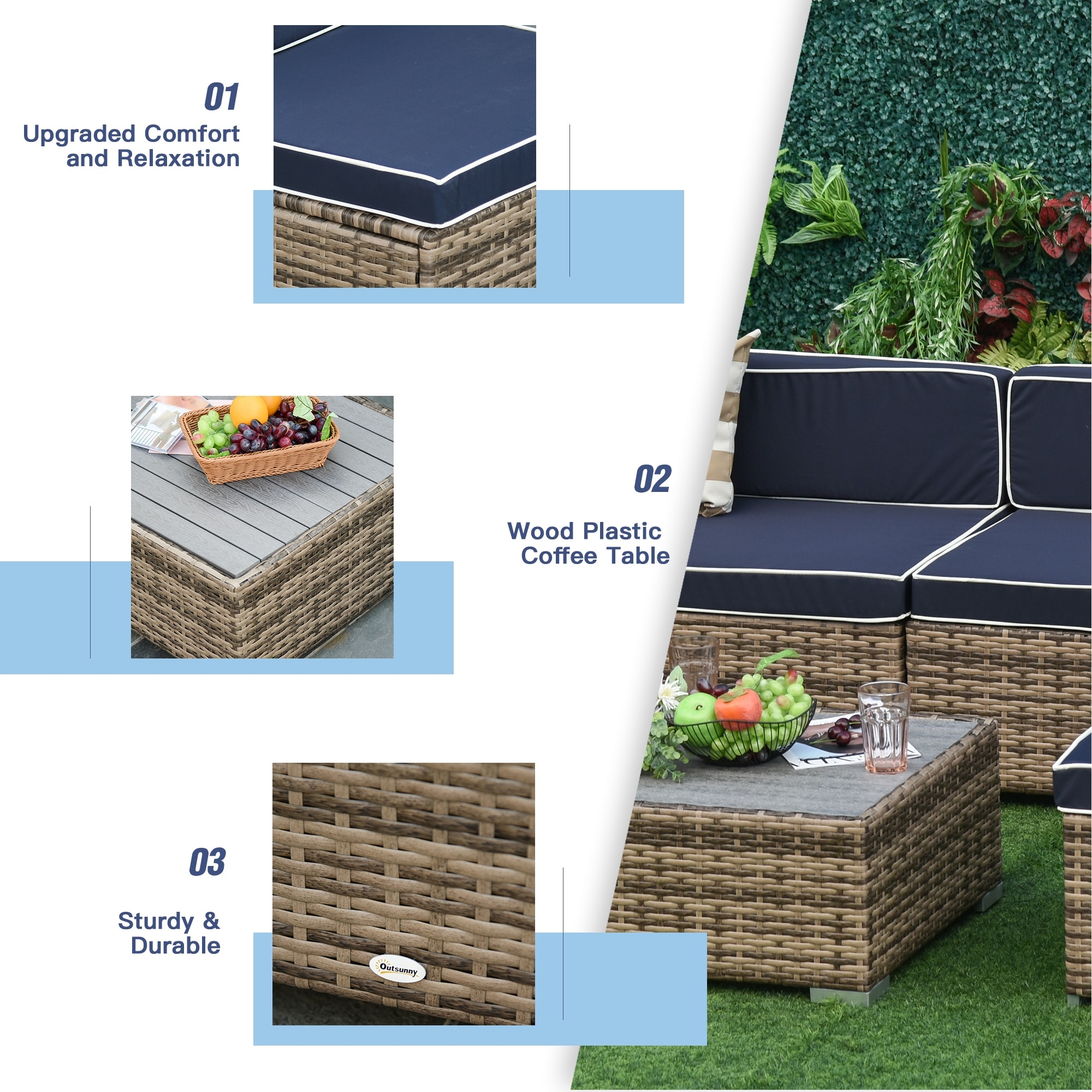 Outsunny 7 Piece Outdoor Wicker Patio Furniture Set On Sale