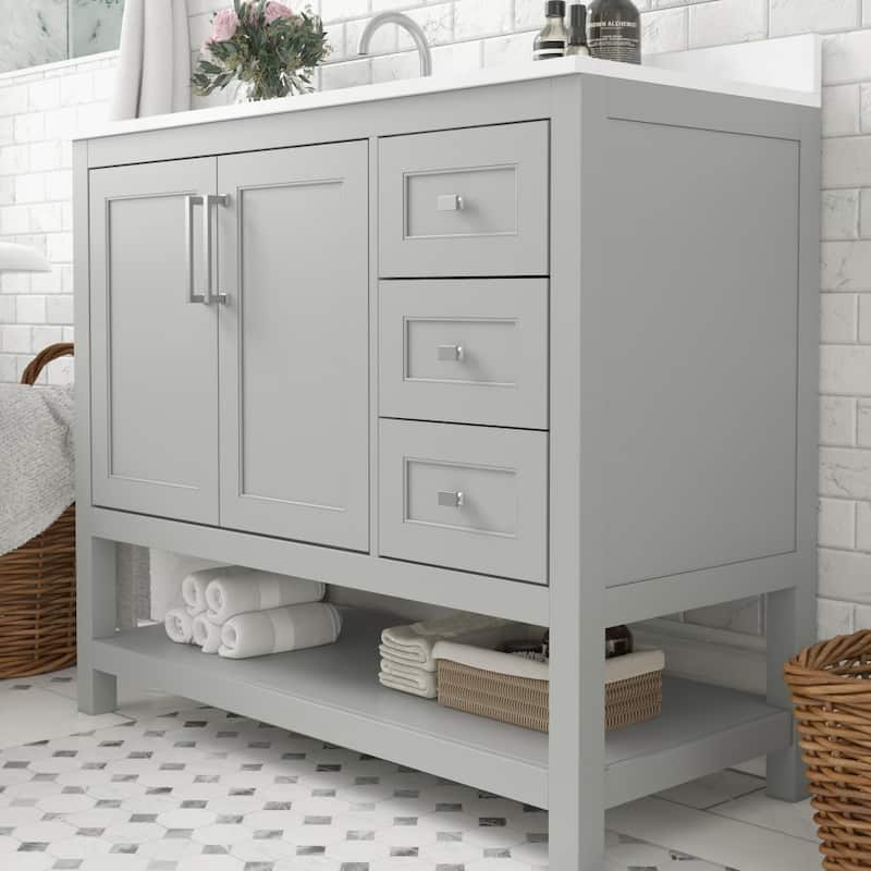 Modern Freestanding Bath Vanity with Sink, Open Storage, and Drawers