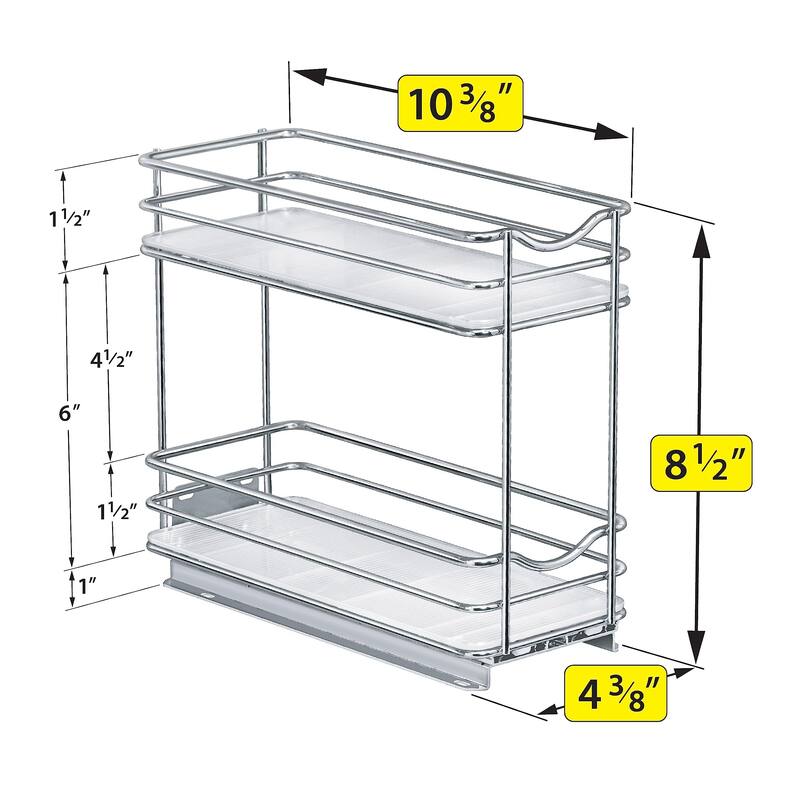 ® Pull Out Spice Rack Organizer for Cabinet - 4-1/4 inch Wide - Slide Out Rack - Sliding Spice Organizer Shelf - 2 Tier, Chrome
