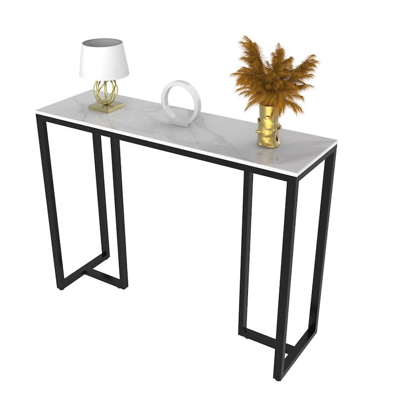 UNHO Modern White Marble Sofa Table with Metal Legs Console Table