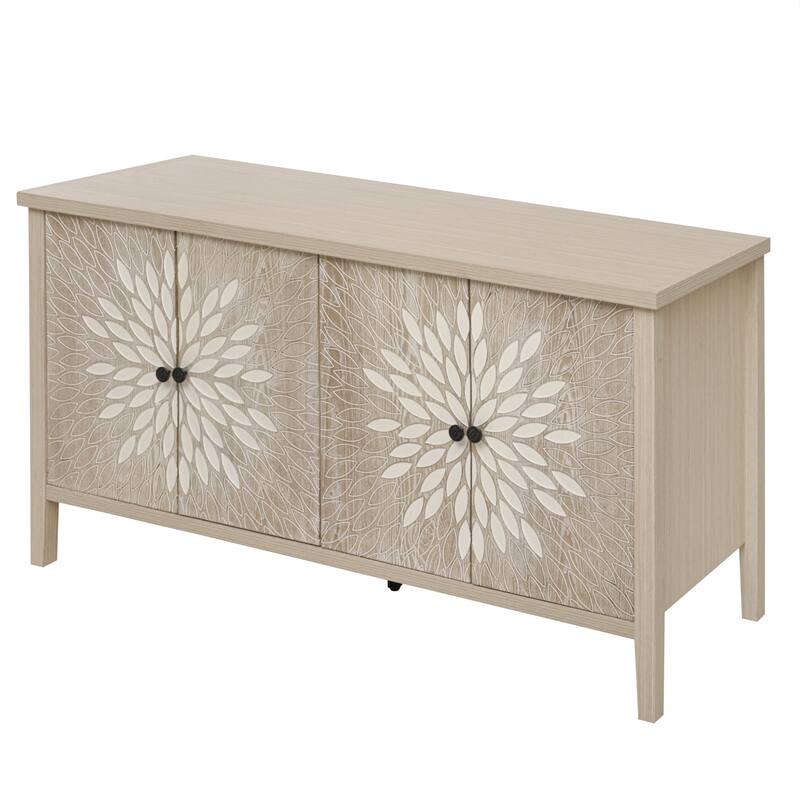 GDFStudio - Oakvista Modern Wooden Storage Sideboard Buffet Cabinet with 4 Doors and Adjustable Shelves