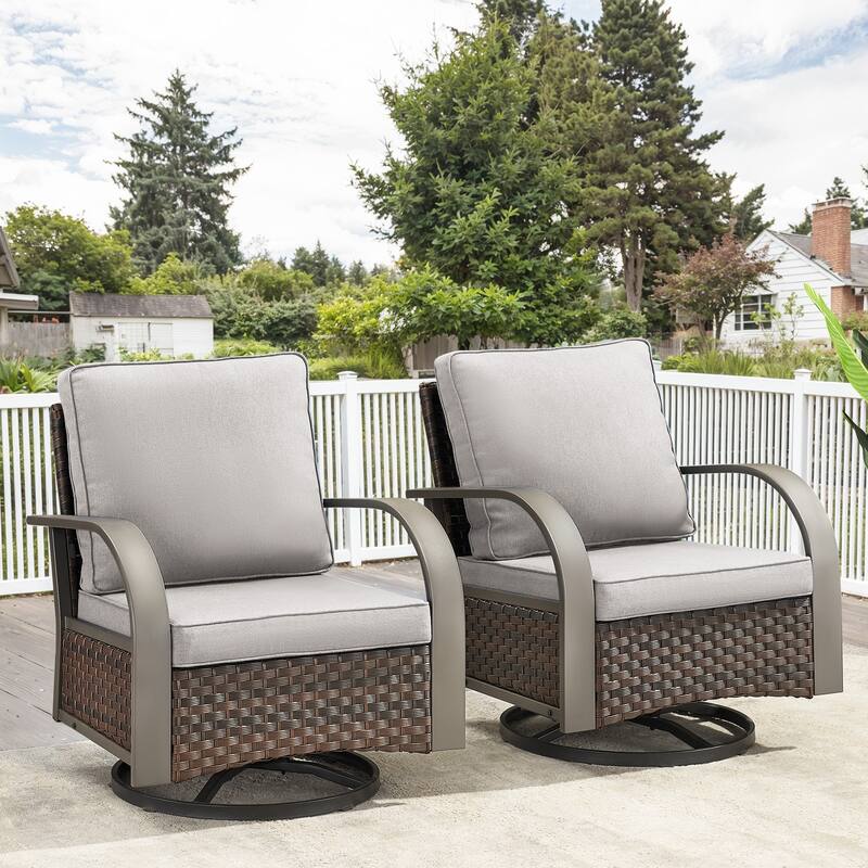 Gymojoy Industrial Style Outdoor Wicker Swivel Glider Chairs Set of 2 - 2-Piece - Beige