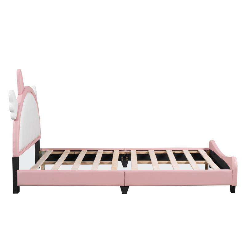 Cute Full size Upholstered Bed With Unicorn Shape Headboard,Full Size Platform Bed with Headboard and Footboard