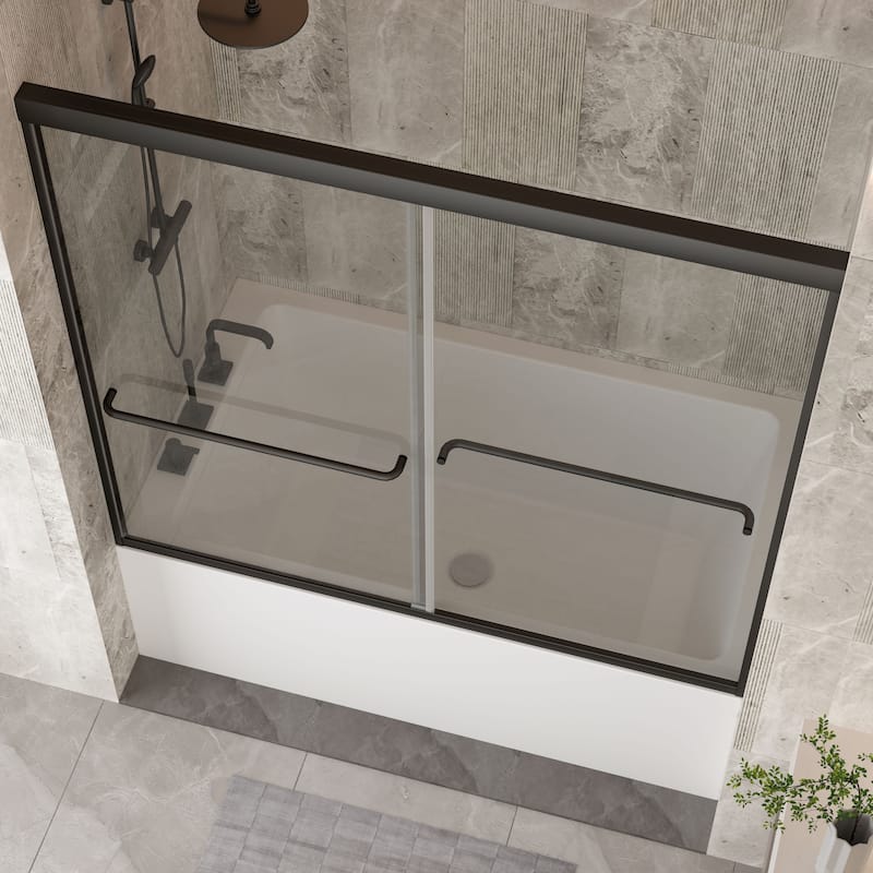 58'' H Glass Double Sliding Shower Door, Bathtub Bypass shower door in Black/Chrome - 60x58