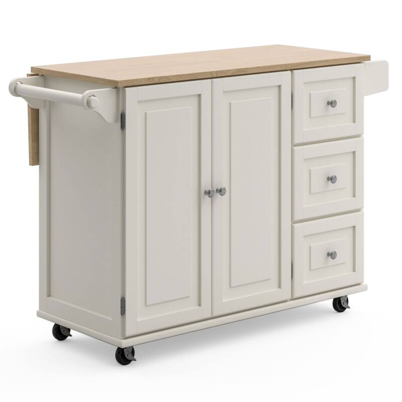 3-Drawer Drop Leaf Kitchen Cart with Wood Top by Homestyles
