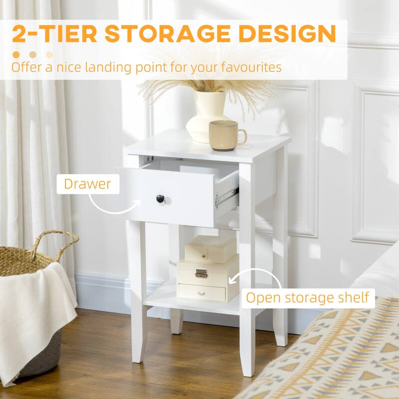 2-tier Modern Side Table with Drawer and Bottom Shelf