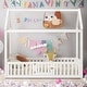 preview thumbnail 2 of 7, Twin Size Wood House Bed with Fence and Door, Distressed Design, Fun Play Space for Kids, Solid Pine Construction