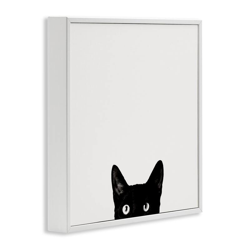 Stupell Minimal Monochrome Black Cat Peeking From Below Framed Art, 12 x 12, Design By Artist Jon Bertelli