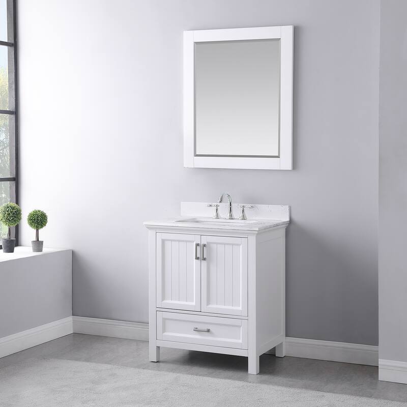 Altair Isla Single Bathroom Vanity Set and Aosta White Countertop with Mirror