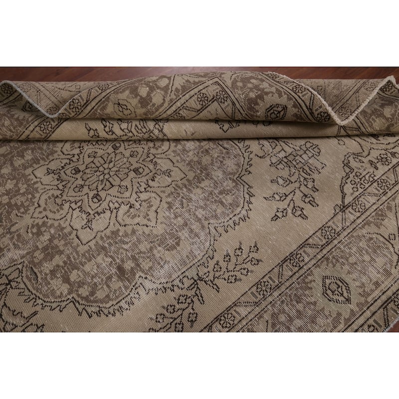 Distressed Tabriz Vintage Persian Rug Handmade Traditional Wool Carpet - 6'8" x 9'5"