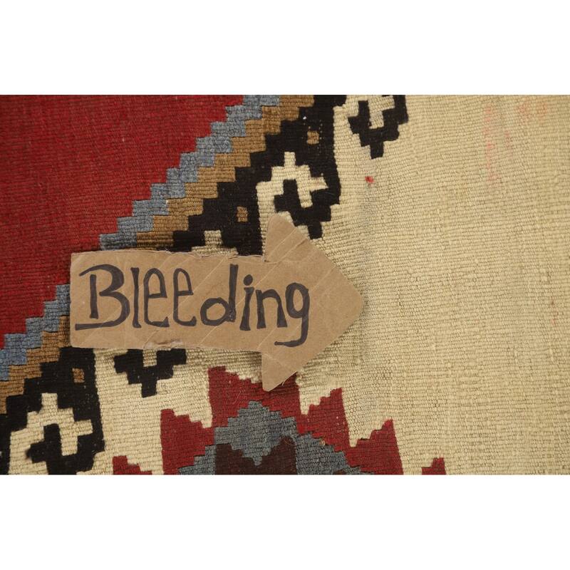 Beige Kilim Qashqai Persian Vintage Area Rug Hand-Woven Wool Carpet - 4'11" x 7'9"