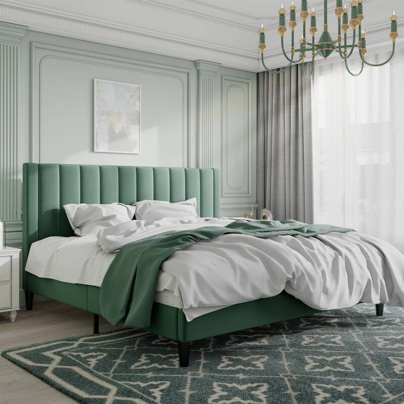 Velvet Upholstered Platform Bed Frame with Headboard