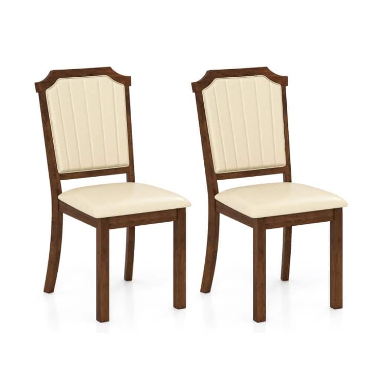 Brown and Beige Rubber Wood Upholstered Dining Chairs Set of 2 with High Backrest, PU Leather - 24” x 19.5” x 38.5”