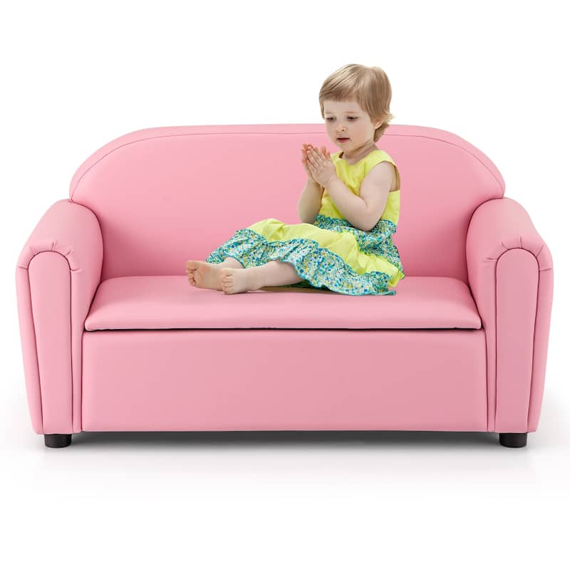 Kid-Sized Lightweight Pink Sofa with Storage Compartment for Playroom or Bedroom - 35" x 16" x 19.5" (L x W x H)