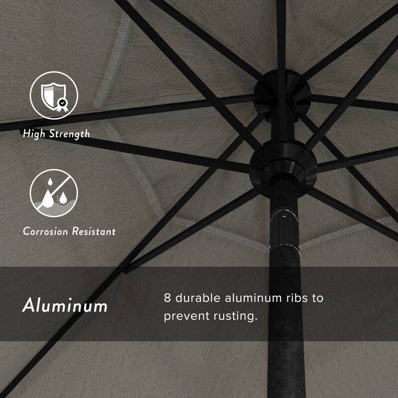 California Umbrella 9' Round Crank Lift Push Button Tilt Black Aluminum Patio Umbrella with Olefin Royal Blue Fabric