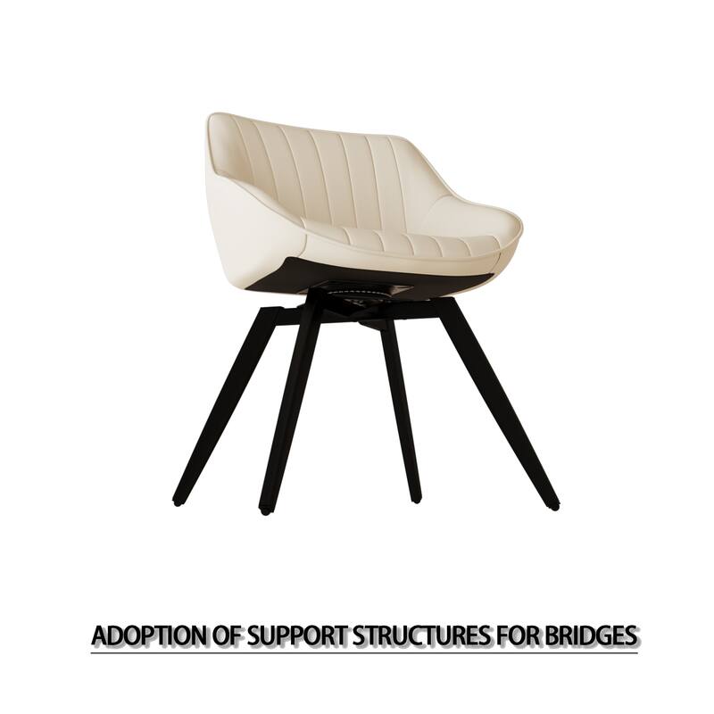 Modern Round Dining Table Set with Carved Legs and PU Leather Chairs, 7-Piece Kitchen Table Set for 4 for Dining Room