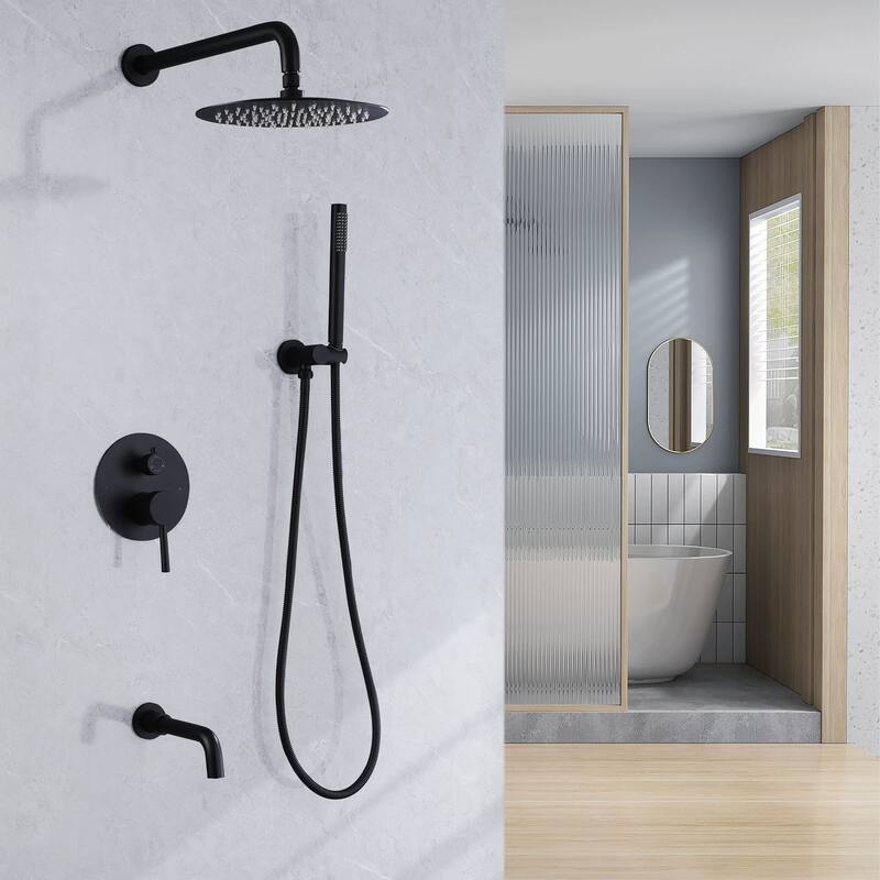 3-Way Complete Rain Shower System Black with High-pressure Handheld and Tub Spout