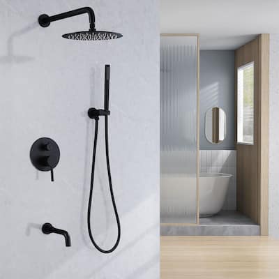 3-Way Complete Rain Shower System Black with High-pressure Handheld and Tub Spout