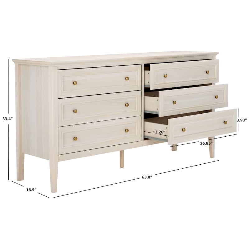 SAFAVIEH Home Sondra 6 Drawer Dresser - Bleached White/Gold
