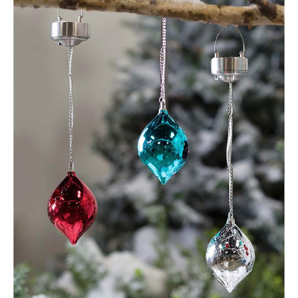 Color Changing Mercury Glass Solar Ornaments, Set of 3