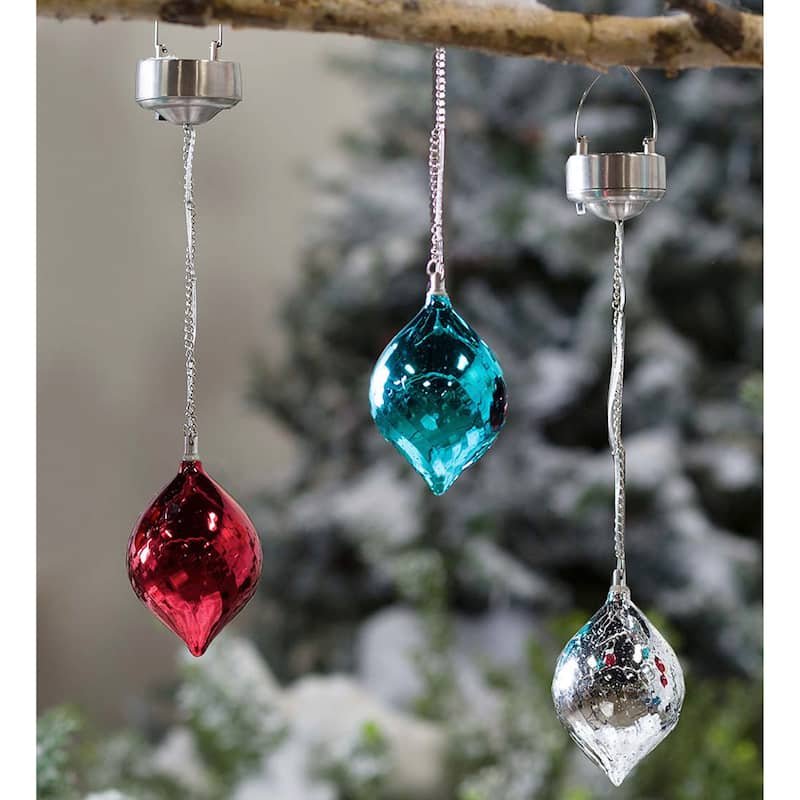 Color Changing Mercury Glass Solar Ornaments, Set of 3