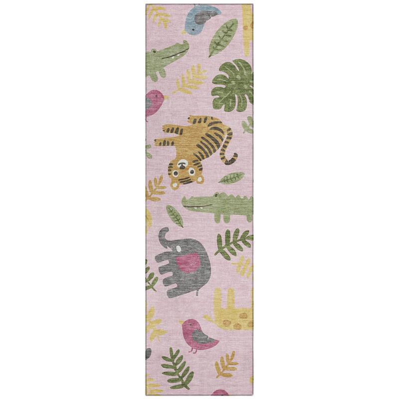 Machine Washable Indoor/ Outdoor Whimsy Safari Animals Chantille Rug
