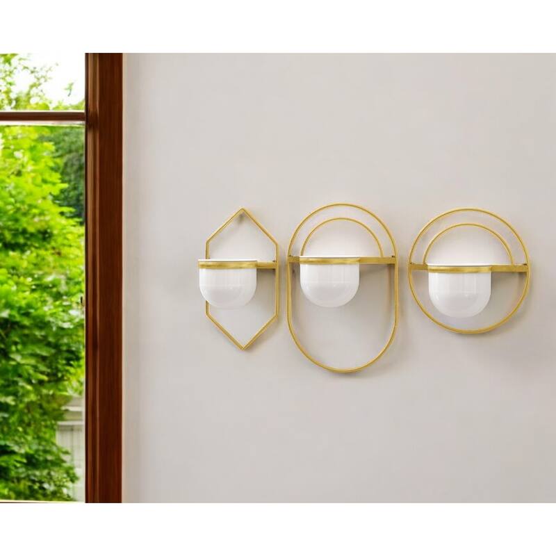 HomeRoots Set of Three Gold And White Metal 10 Ounce Wall Planters - 10' X '16' X '6 - Gold/White - 10' X '16' X '6