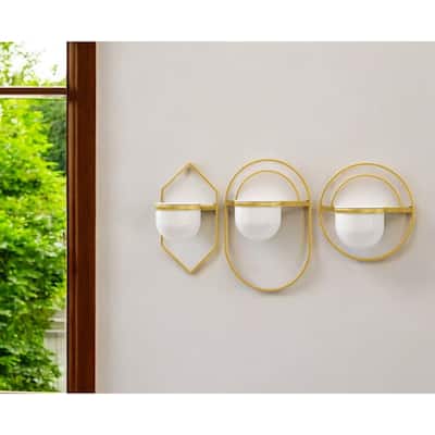 HomeRoots Set of Three Gold And White Metal 10 Ounce Wall Planters - 10' X '16' X '6