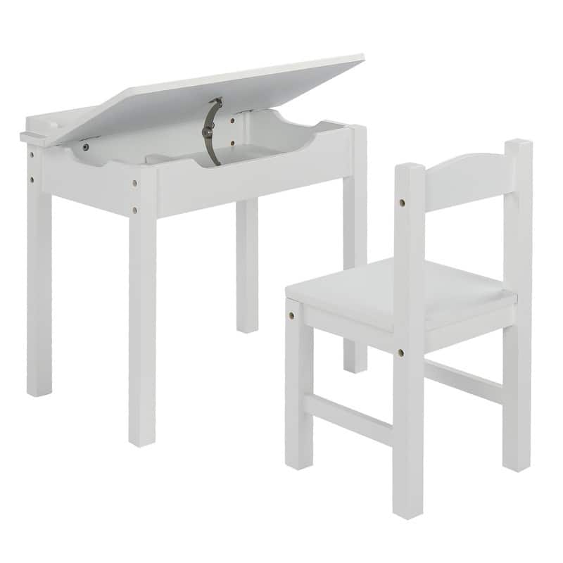 23 In. Wood Kids Activity Table Set With Flip Top And Storage Space - N/A - White