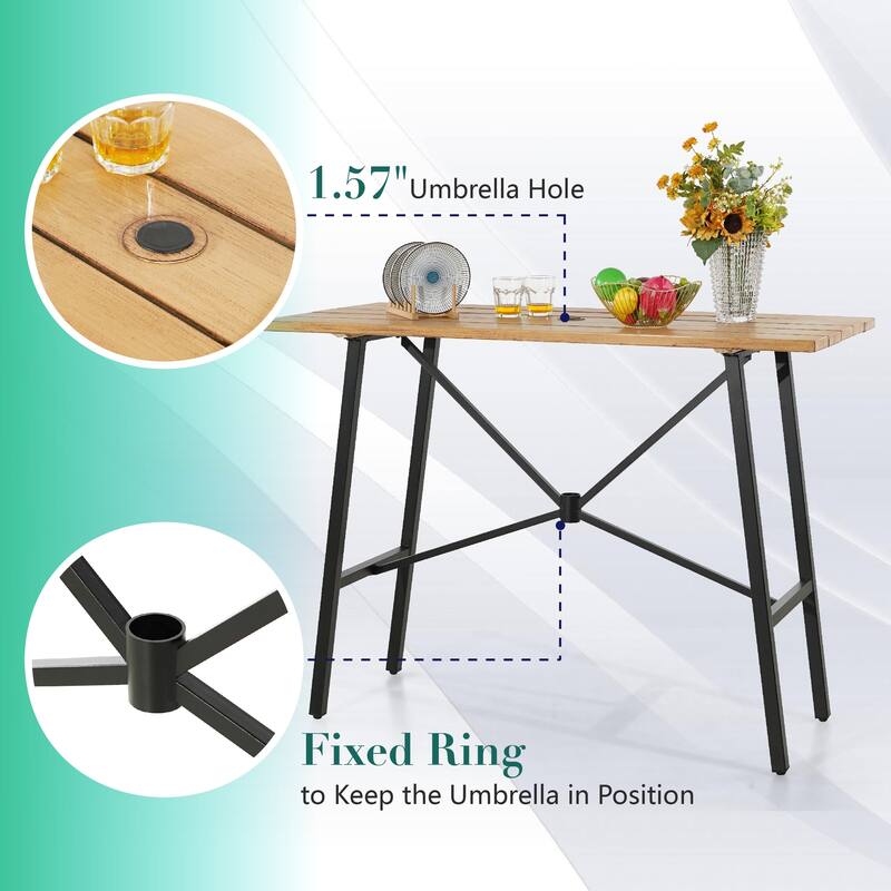 5-Piece Patio Bar Stool Set Wood-grain Bar Table & Textilene Swivel Stools