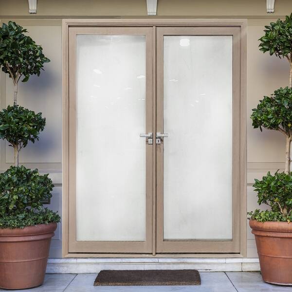 Shop Aleko Aluminum Glass Panel Double Door With Frame 84 X 96 Inches Light Walnut On Sale Overstock 31986087