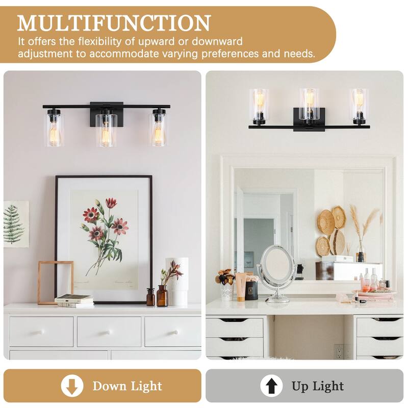 22.83 in. 3-Light Modern Wall Sconce Bathroom Vanity Light with Glass Shade