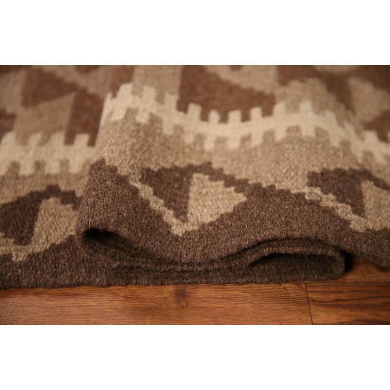 Brown Kilim Oriental Area Rug Flat-weave Wool Foyer Carpet - 3'2" x 4'9"