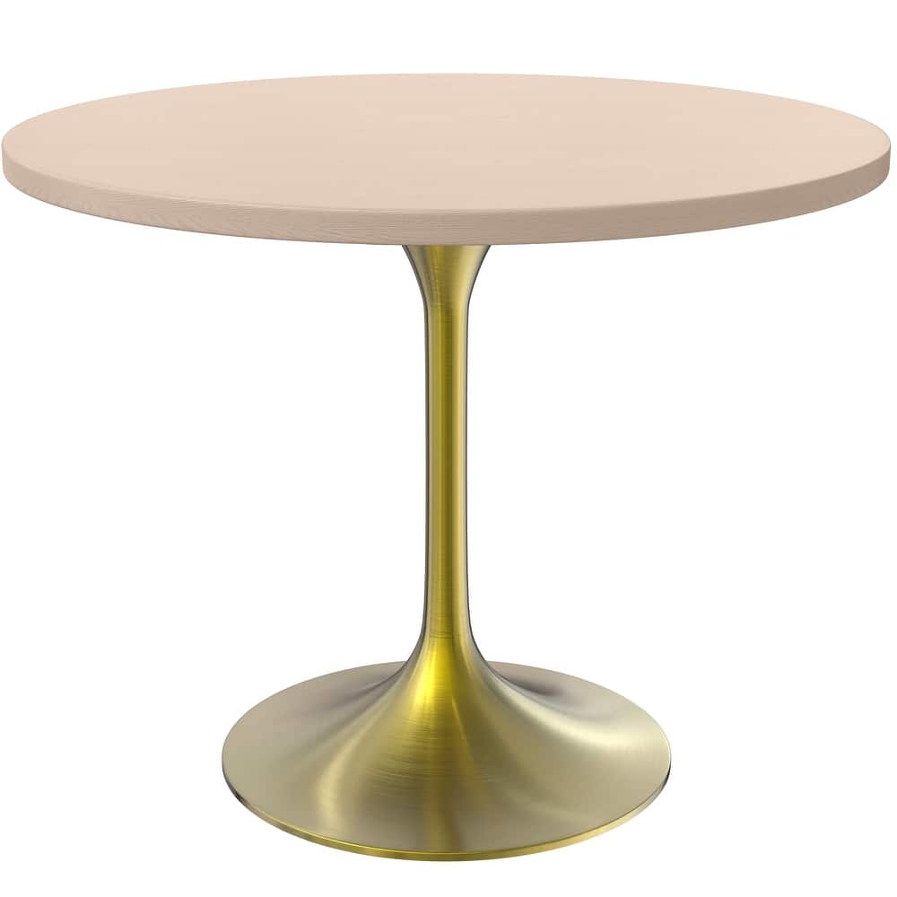 Verve 36" Round Dining Table with Solid Wood Top and Accent Brushed Gold Pedestal Base for Kitchen & Dining Room