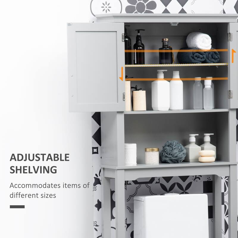 Modern Over The Toilet Storage Cabinet, Double Door Bathroom Organizer with Adjustable Shelf and Open Shelf