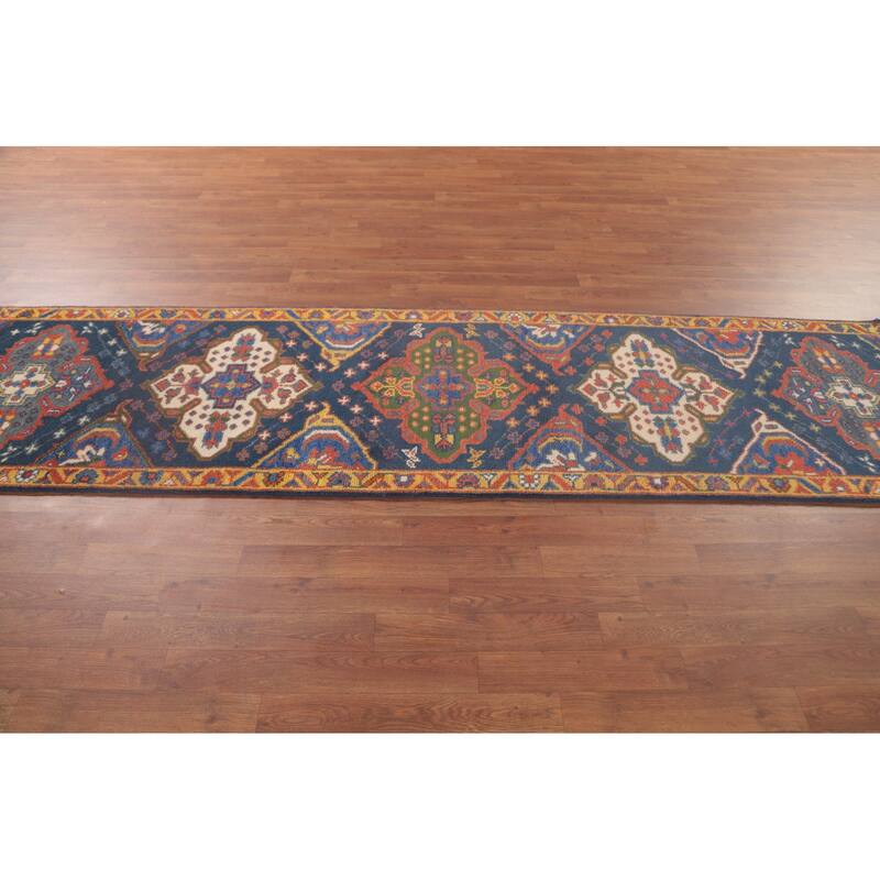 Blue Kazak Oriental Runner Rug Wool Carpet - 2'7"x 9'9"