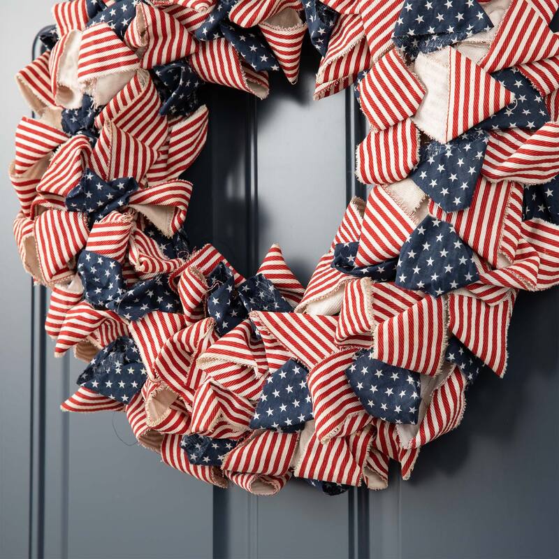 Glitzhome 6 Feet Americana Patriotic July 4th Fabric Garland Wreath - 72"L