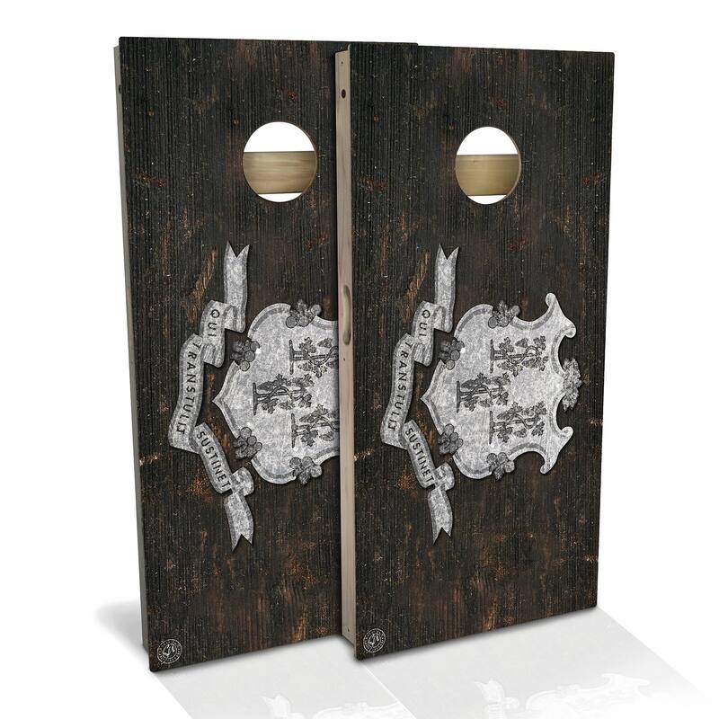 Connecticut Flag Rustic Outdoor Cornhole Board Set - Backyard 2x4 - Include Case + Edge Lights
