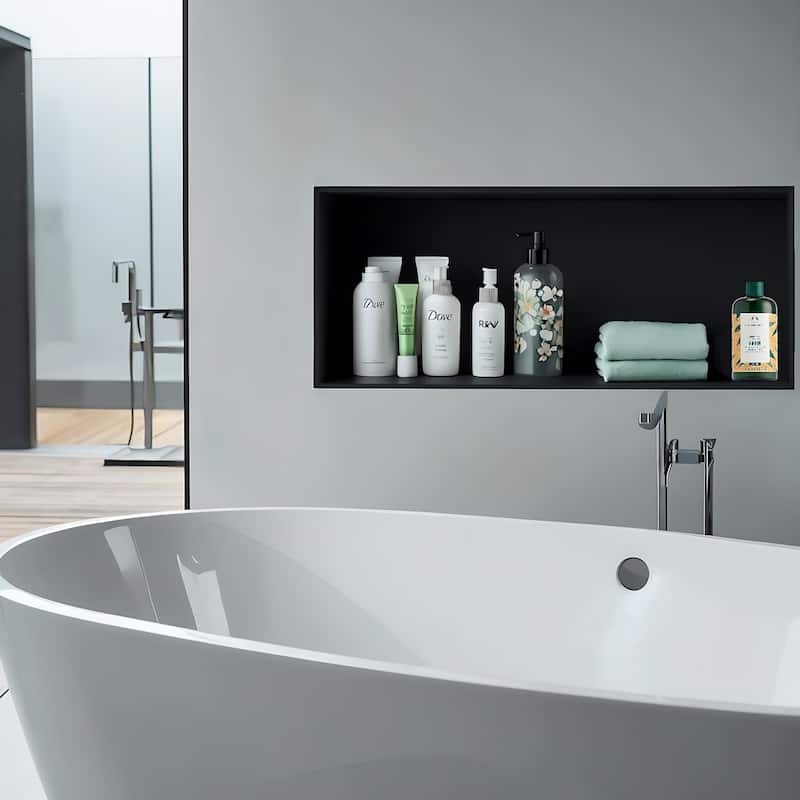 24.4"x8.66"x3.93" Stainless Steel Black Rectangular Recessed Shower Niche 18 Gauge - Black