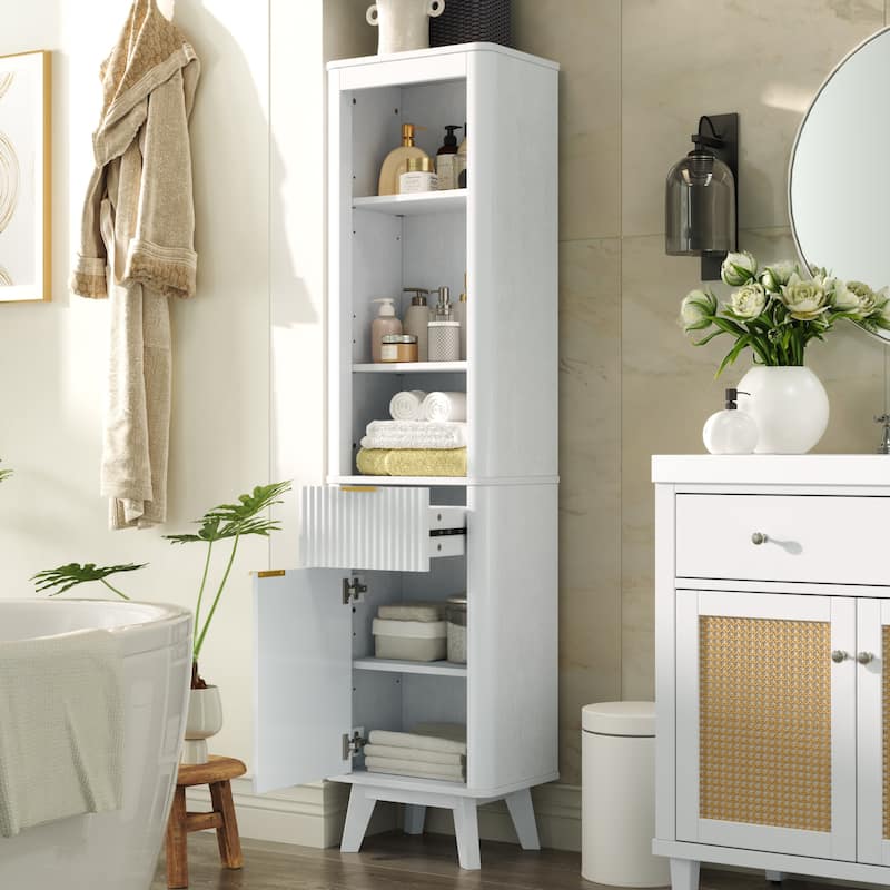 Christopher Knight Home - Modern Linen Tower with Adjustable Shelves, Drawer and Door