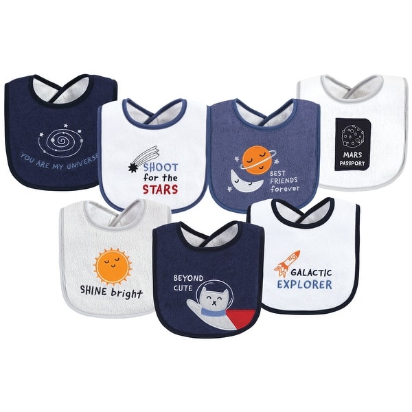 slide 1 of 1, Hudson Baby Infant Boy Cotton Terry Drooler Bibs with Fiber Filling, Galactic Explorer, One Size - Galactic Explorer - One Size One Size - Galactic Explorer
