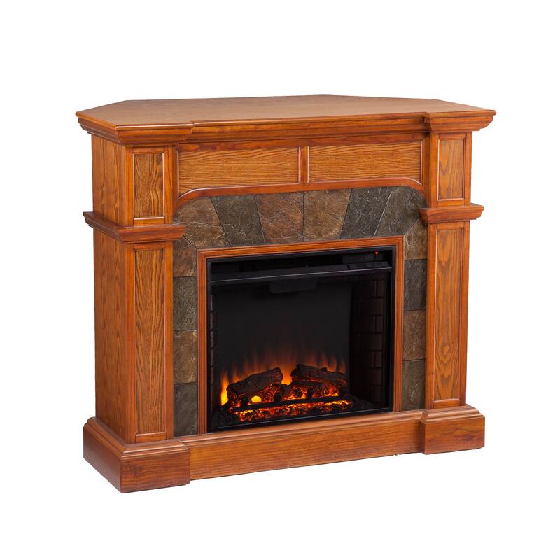 SEI Furniture August Oak Corner Electric Fireplace