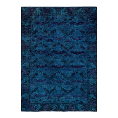 Overton Hand Knotted Wool Vintage Inspired Modern Contemporary Overdyed Blue Area Rug - 6' 1" x 8' 7"