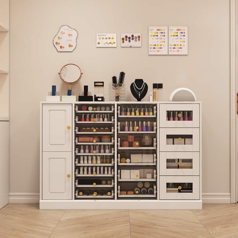 Nail Polish Organizer Cabinet w/Clear Acrylic Drawers Salon Makeup Vanity Storage Dresser