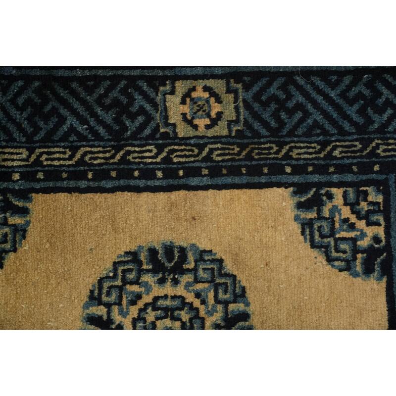 Hand Knotted Oriental 100% Wool Carpet Traditional Geometric Yellow & Gold Art Deco Area Rug - 4' 2'' X 2' 2''