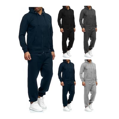 Mens Big And Tall Fleece Lined Full Zip Tracksuit Jogger Set Active Winter Wear