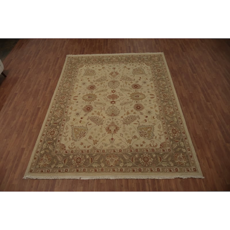 Hand Knotted Oriental 100% Wool Carpet Transitional All-Over Beige & Ivories Oushak Area Rug - 11' 10'' X 8' 9''