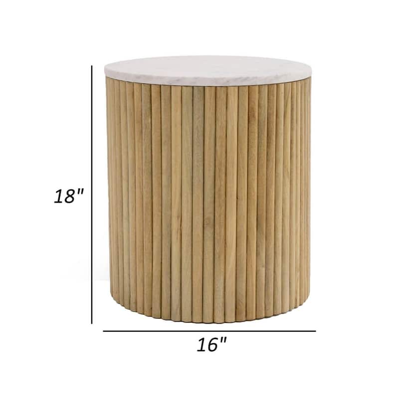 16 in. White and Brown Round Wood End Table, Sturdy Build End Side Table for Living Rooms