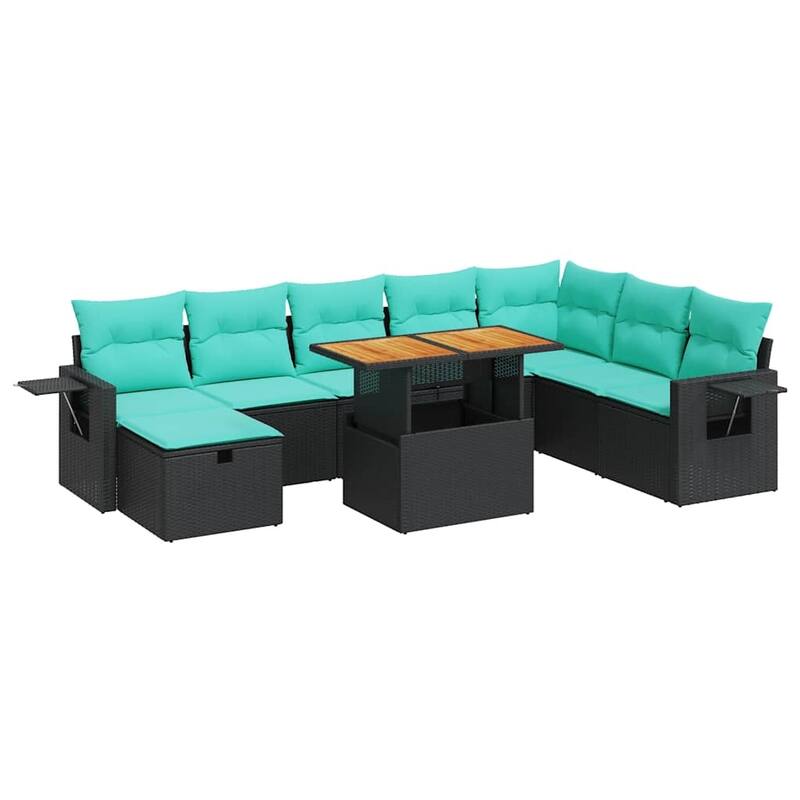 vidaXL Patio Sofa Set with Cushions Outdoor Furniture 9 Piece Poly Rattan
